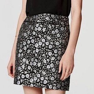 LOFT Floral Pattern Jacquard Black, Silver & Blue Mini Skirt